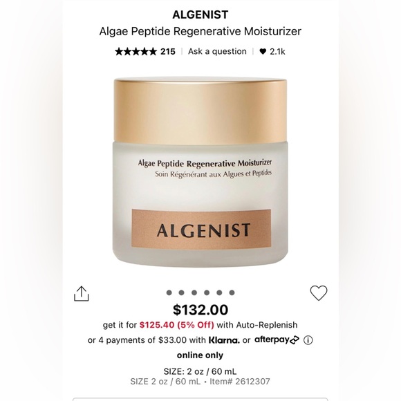 Algenist Algae Peptide Regenerative Moisturizer 20ml - Picture 2 of 2
